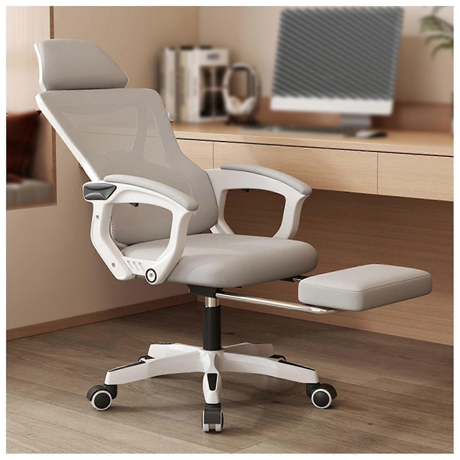 desk chair with footrest adjustable lumbar cushion, armrest and headrest office chair ergonomic up to 180kg load capacity, grey
