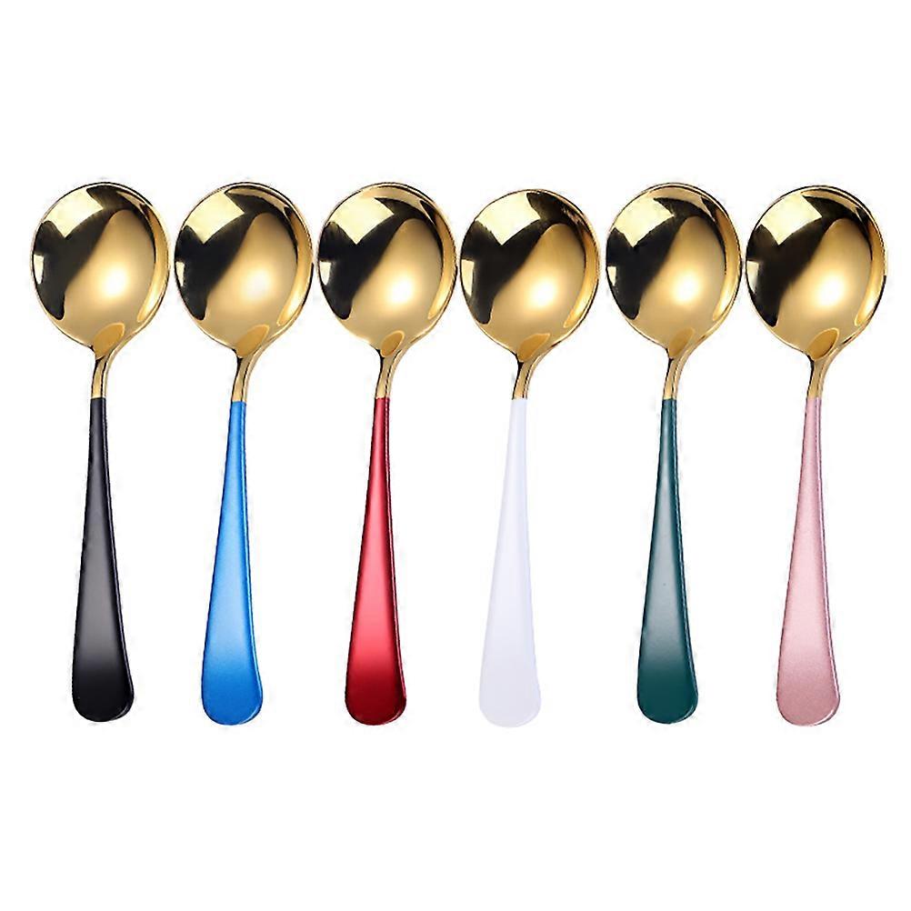 Asian Soup Spoons 1 Set 6Pcs Round Tableware For Household Use Assorted Color Simple Design And Functionality