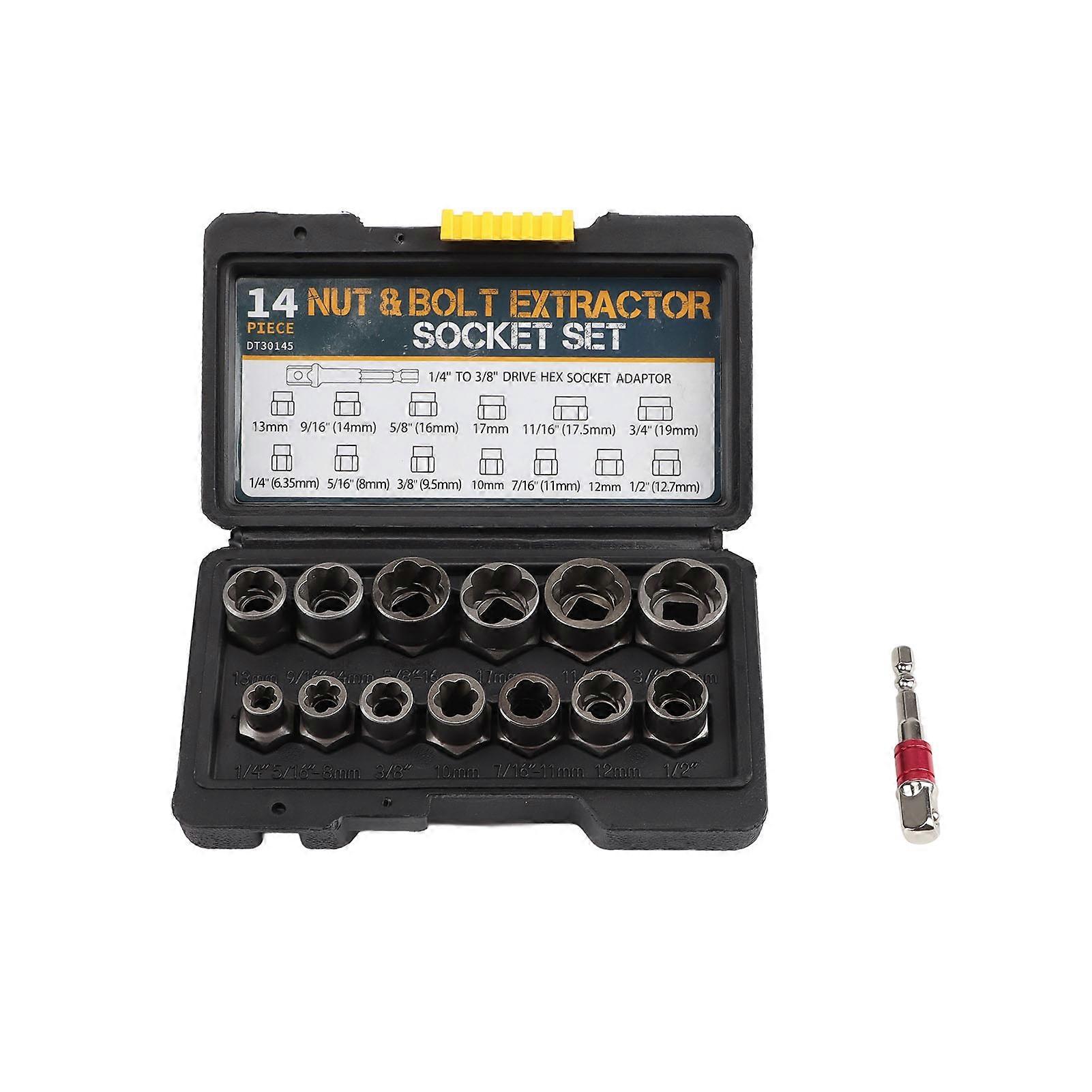 14 Piece Bolt Nut Remover Set CR MO Steel 3/8in Drive Nut Bolt Extractor Set for Car Repair Nature Color