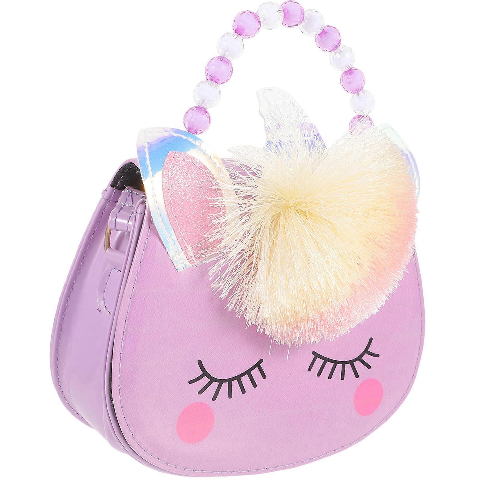 Kids Shoulder Bag Unicorn Handbag for Girls Princess Style Purple 21x17cm Storage 1Pcs