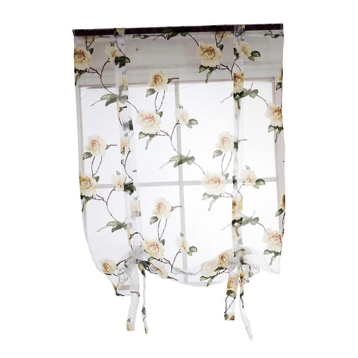 Semi-Transparent Roman Blinds Floral Pattern Soft Yellow Loop Tape Window Curtains 0.8 x 1 m Ideal for Living Room Bedroom