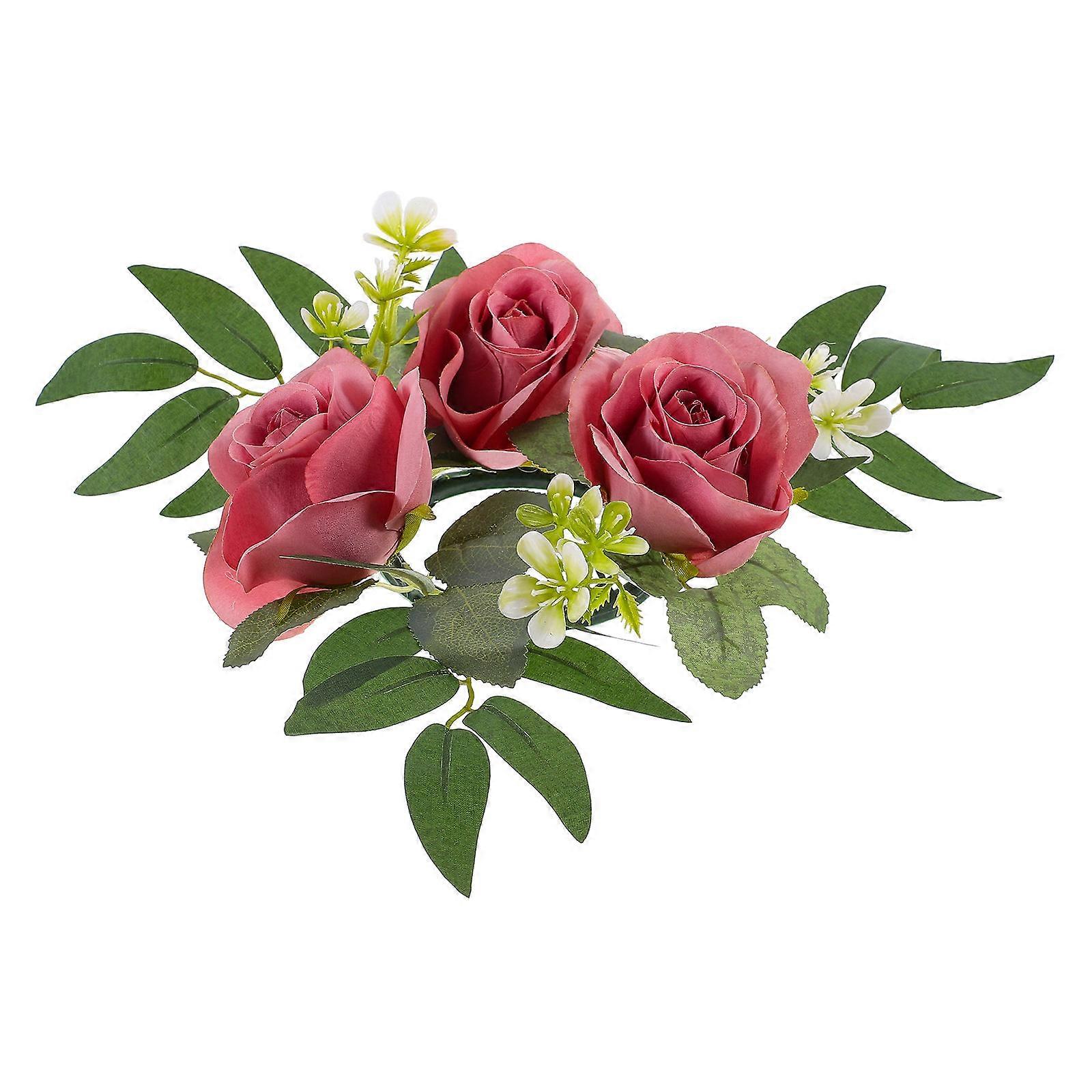Table Centerpieces Artificial Rose Candle Ring Realistic Versatile Home Decor Circular Shape Plastic Material 27.00X27.00X5.00CM 1Pack