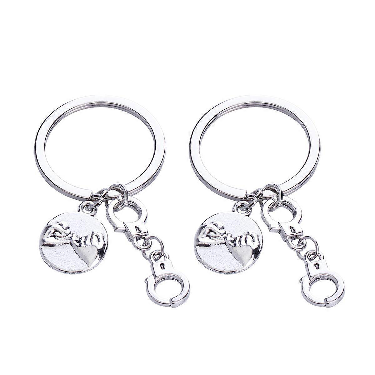 Funny Keychains Friendship Metal Keychain Accessory Silver 3 x 3 x 0.1 Cm Bag Decoration 2Pcs