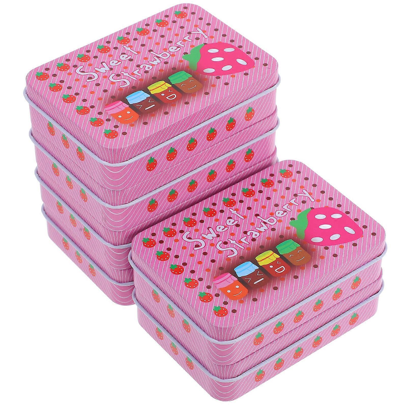 6pcs Mini Tinplate Storage Boxes for Jewelry, Beads & Trinkets Small Empty Metal Rectangle Containers with Cartoon Design