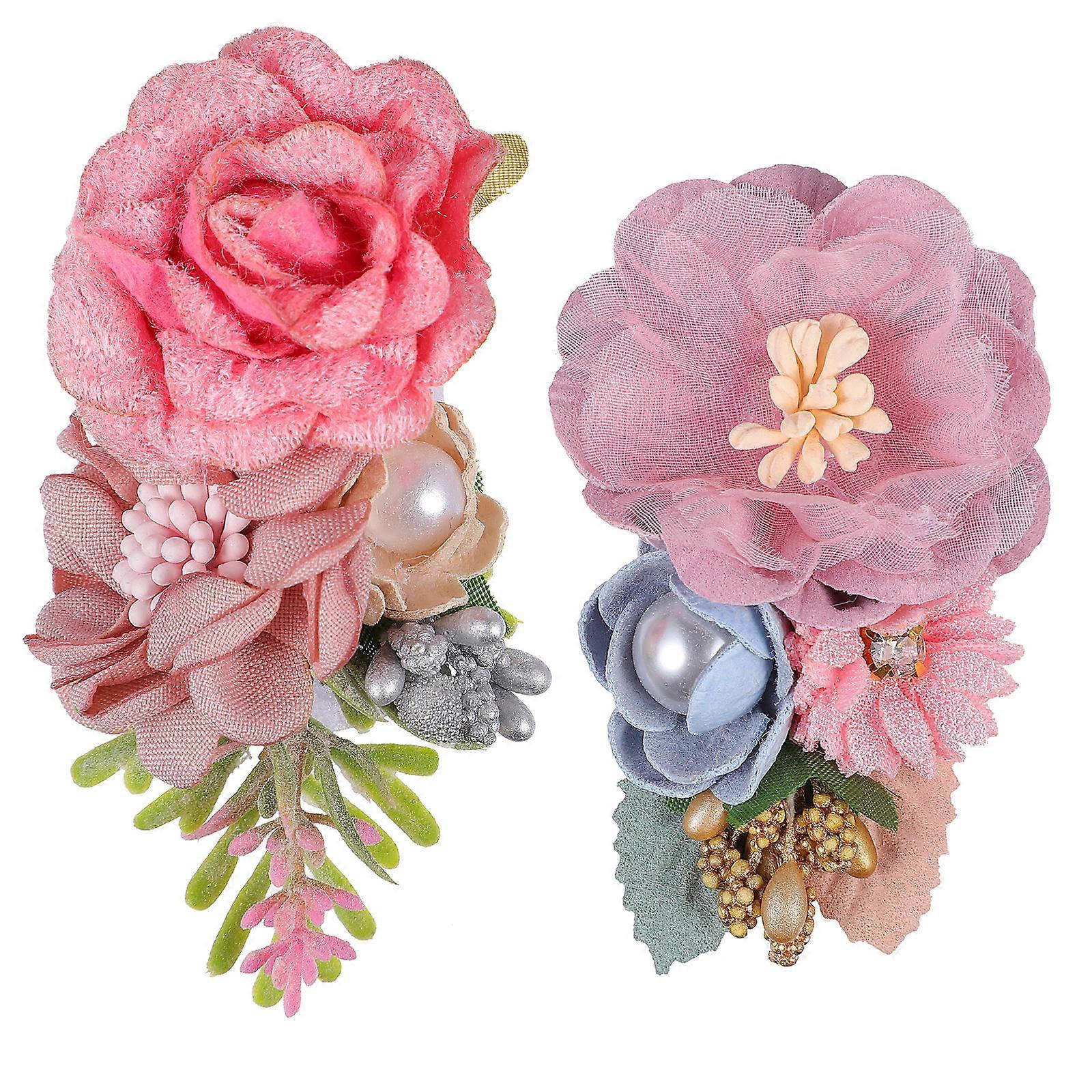 花柄ヘアクリップ ヘアピン、写真小道具、誕生日パーティー、日常使い用の鮮やかなエビの花のデザイン 2 個セット