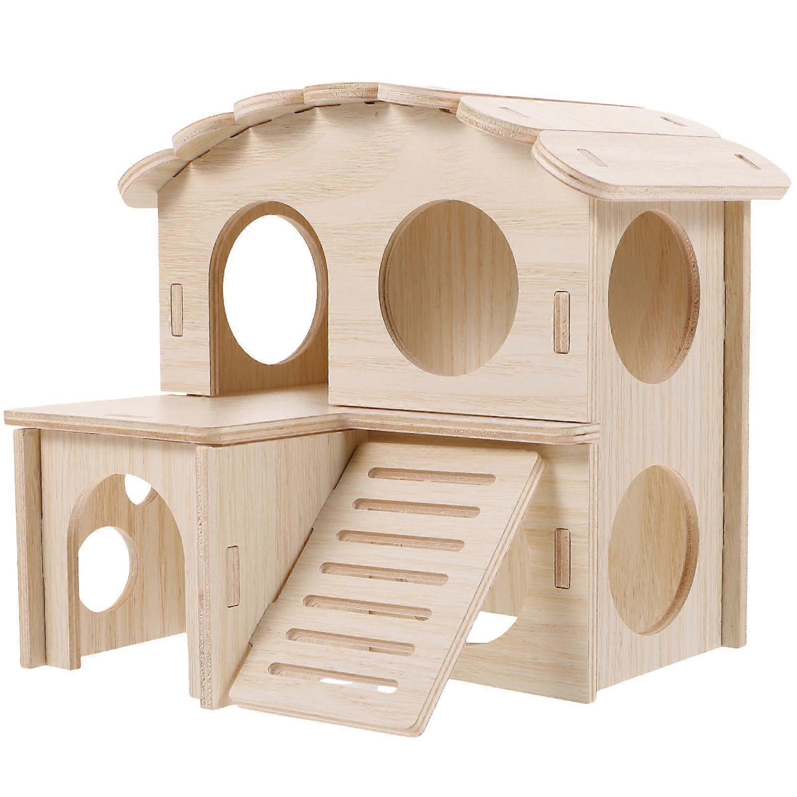 Double Layer Hamster House Cottage   Safe Pine Material for Hamsters and Mice, Climbing Design Pet Supplies