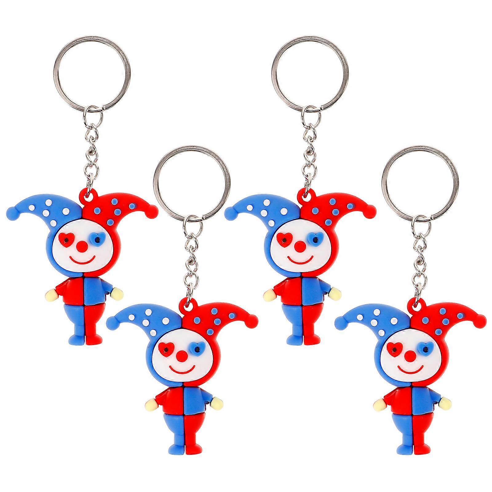 Funny Keyring Clown Doll Figure Decorative Keychain Pendant 4Pcs Multi Color