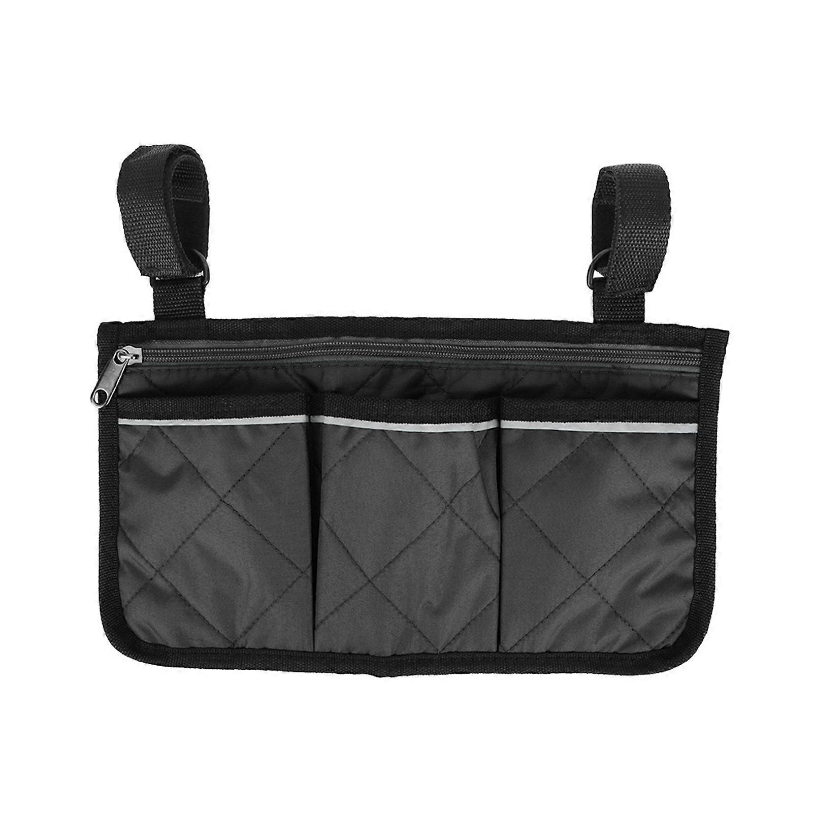 Multifunctional Armrest for Wheelchair Scooter Side Bag Hanging Storage Pouch for Walker Black
