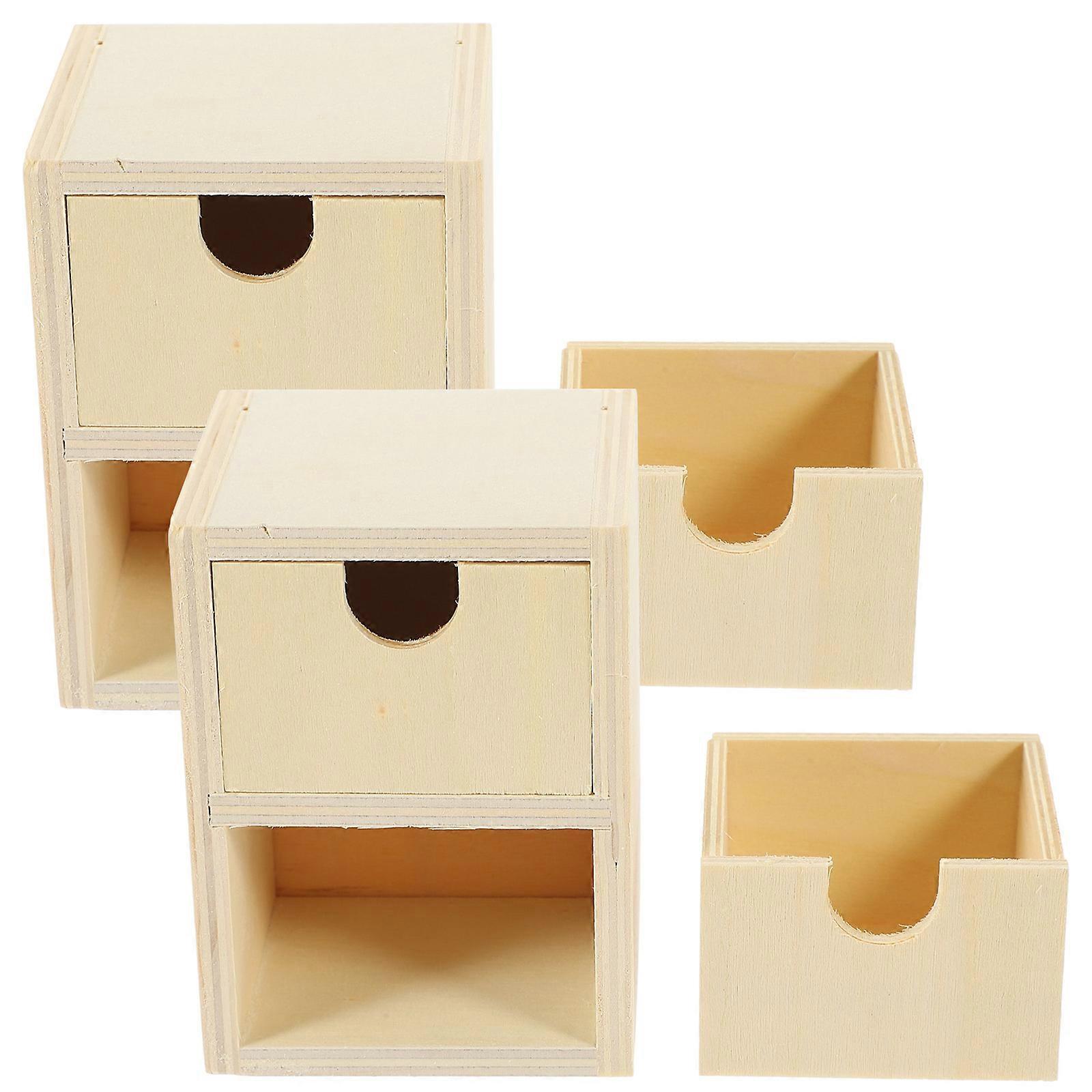 2 Pcs Unfinished Wooden Small Drawers for DIY Crafts, Unpainted Storage Units for Creative Projects, Safe and Durable Design