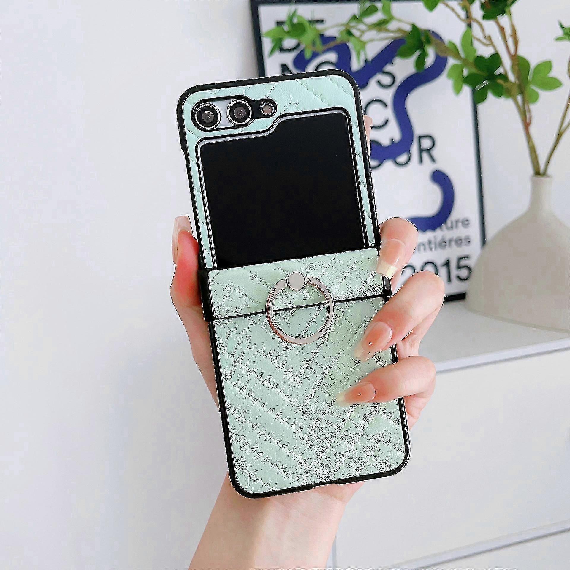 Z Flip 6 Case with Ring Stand and Hinge Protection, PU Leather Slim Shockproof Case for Samsung Galaxy Z Flip 6 5G 2024