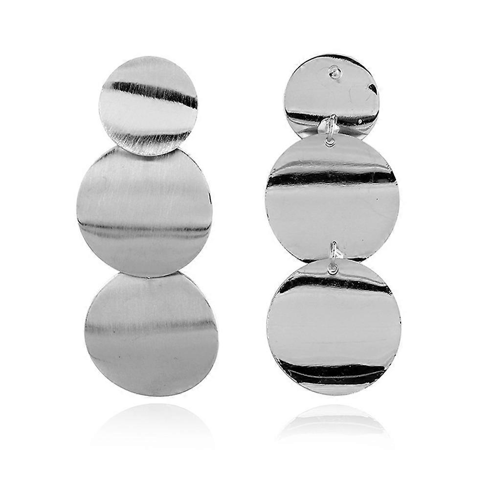 Statement Earrings For Women Fashion Attractive Round Wafer Geometric Design Long Earring Silver 1Pair