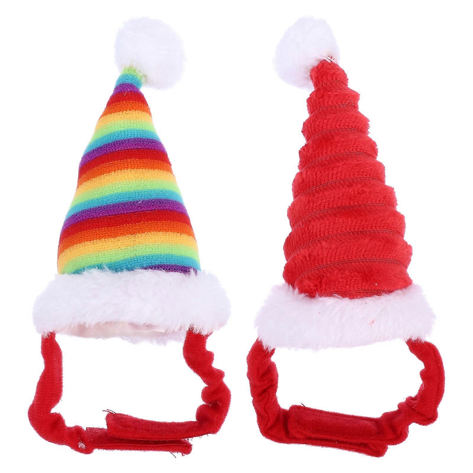 Pet Christmas Hat 2Pcs Assorted Color Soft Plush Material with Adjustable Strap for Decor