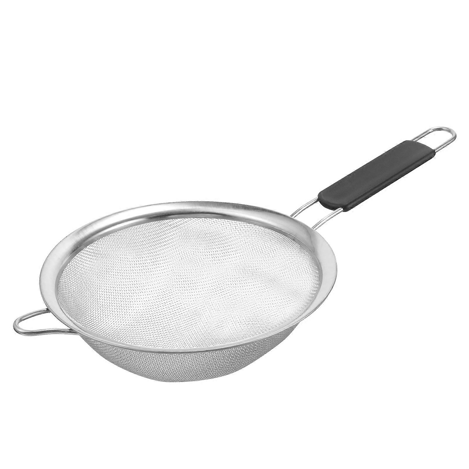 Stainless Steel Mesh Sieve with Plastic Handle & Hanging Hole   Kitchen Colander Filter for Juice, Flour, Pasta, Vegetables & Oil Straining