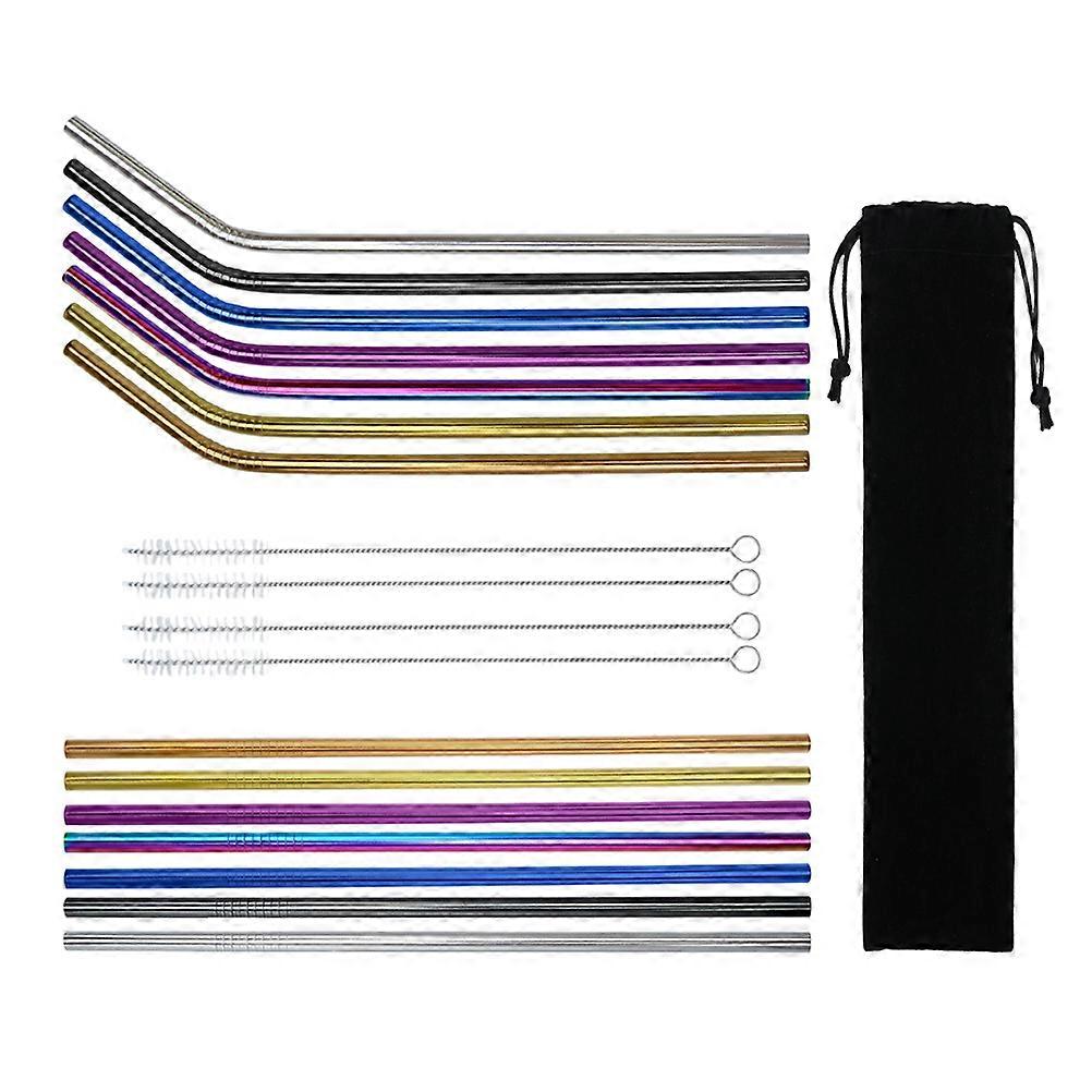 Reusable Stainless Steel Straw Set Drinking Curved Assorted Color 21 5cm 19Pcs