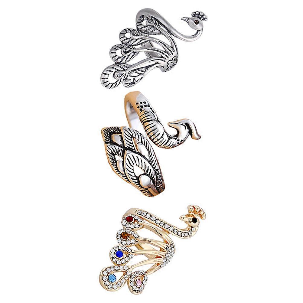 Crochet Ring Stack Finger Ring Ethnic Style Ring Assorted Color Loop Shape Protect Fingers During Knitting 3Pcs