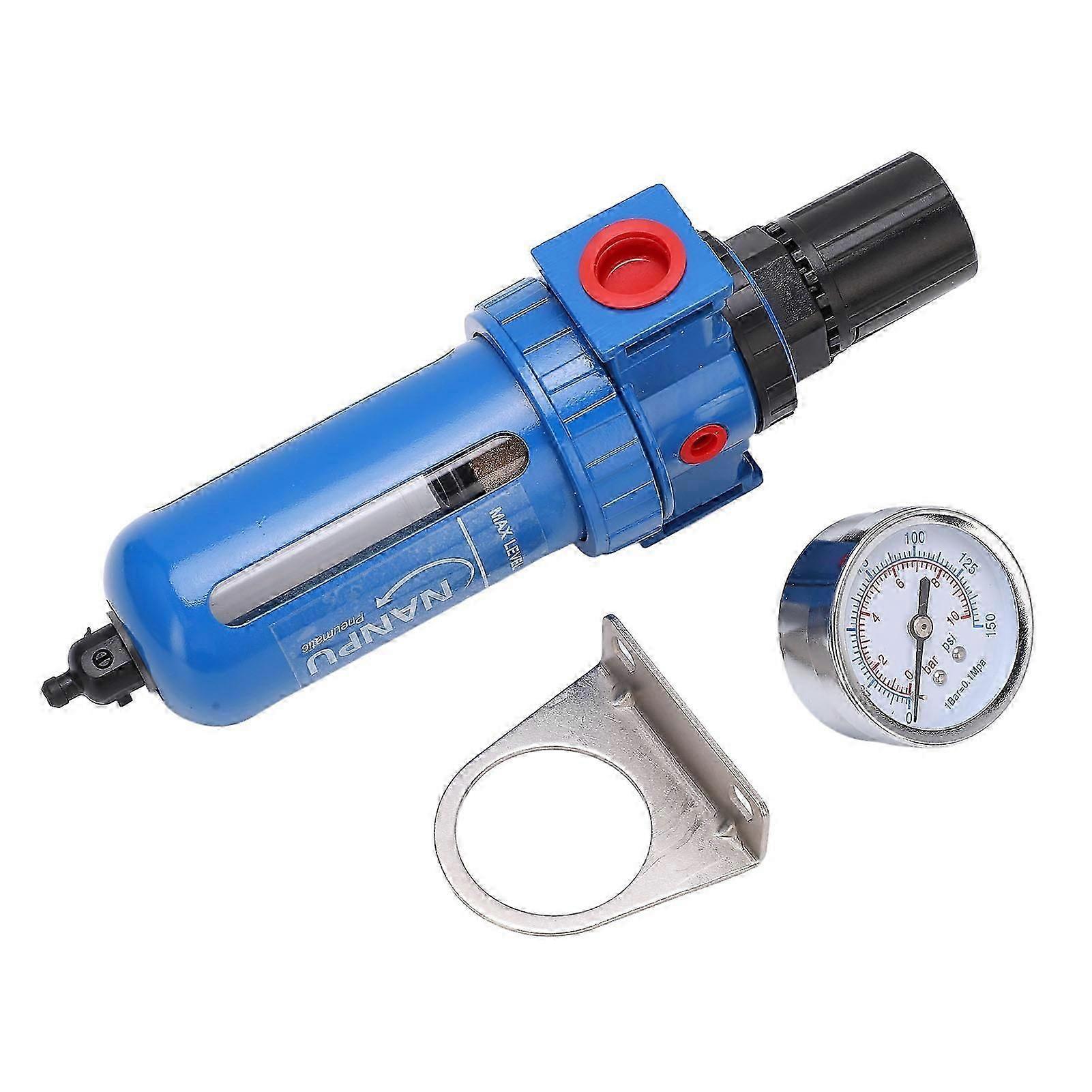 Compressed Air Filter Regulator with Pressure Gauge and Bracket Quick Release Manual Drain 3/8in NPT