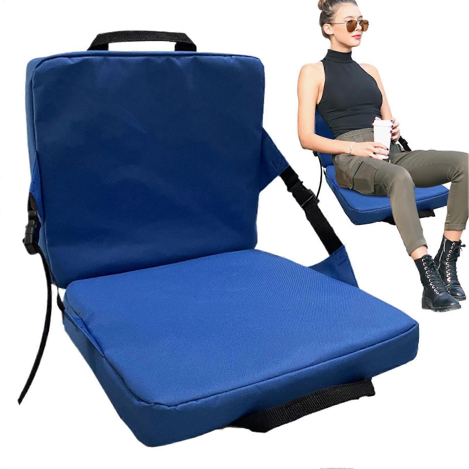 Wide Padded Stadium Seat Travel Cushion, Foldable with Back Support, Blue