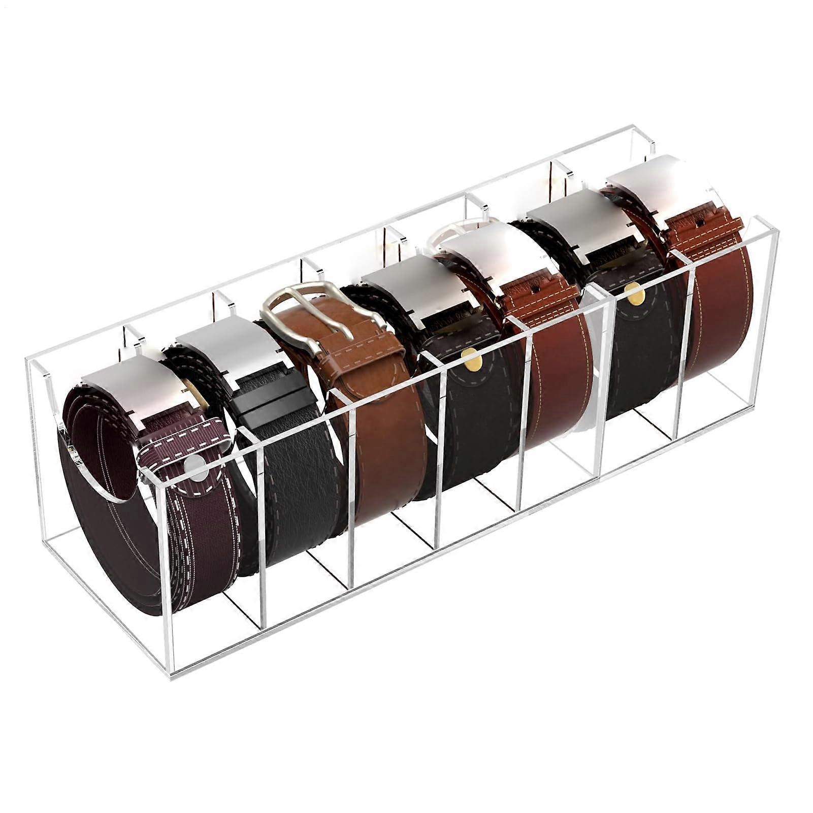 Clear Acrylic Belt Organizer, 7-Grid Closet Storage Display, Multi-Purpose Tie Rack for Men and Women, Drawer Storage Solution