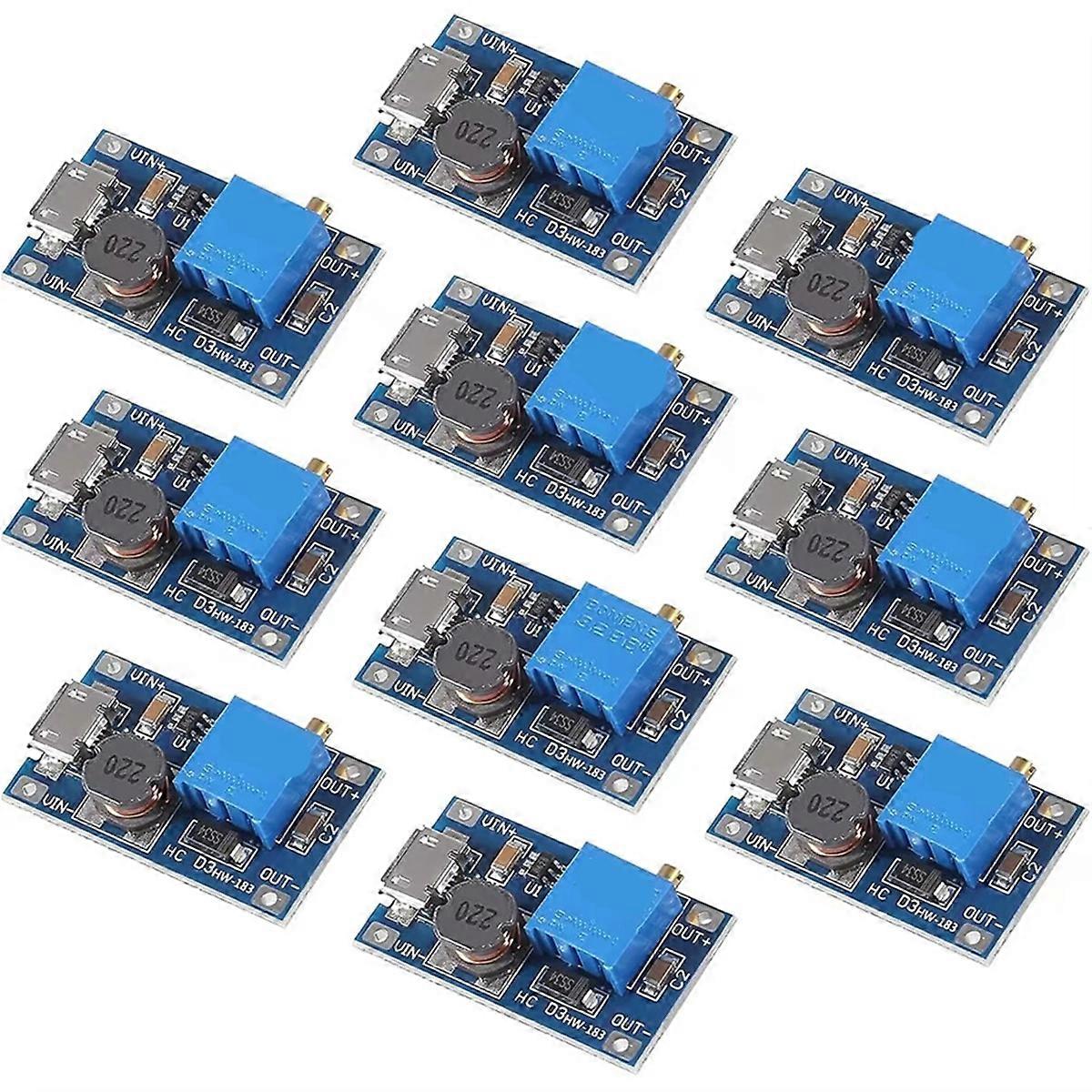 10pcs Adjustable Step Up Module Voltage Regulator Micro-USB 2V-24V to 5V-28V 2A Step-Up DC-DC