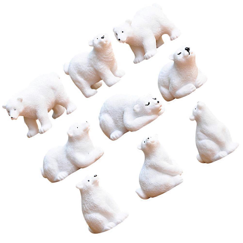 Small Bear Figurines Ornament For Mini Garden Resin 2.5x6x3.5cm White 9Pcs