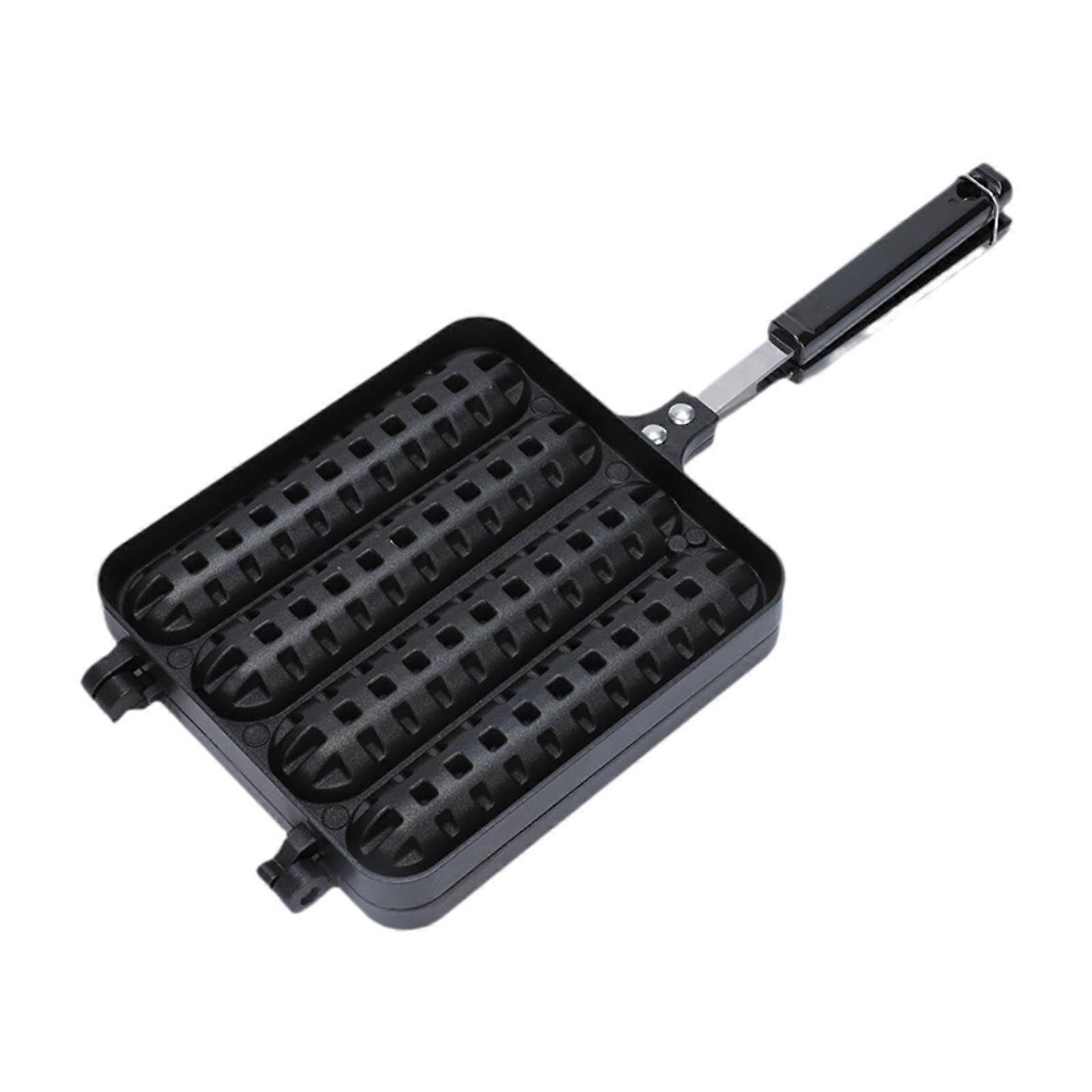 Cast Iron Hot Dog Pressers Maker - 4 Grid Steamer Tool for Gas Stove, Durable Baking Accessory, Ideal for Grilling