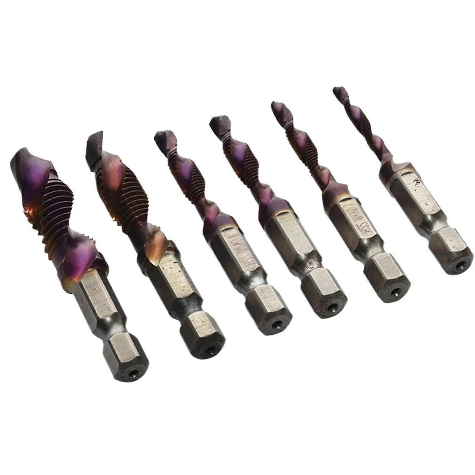 6piece tap and die set with hex shank, titaniumcoated HSS screw thread bit, screw machine tap set, hand tool accessory