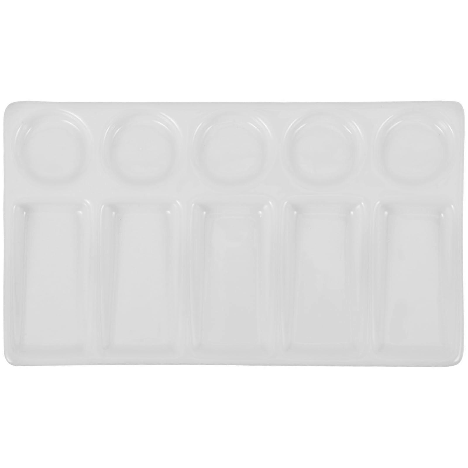 10Well Rectangular Shape Porcelain Palette Ceramic Watercolor Leakproof Painting Palette (White)