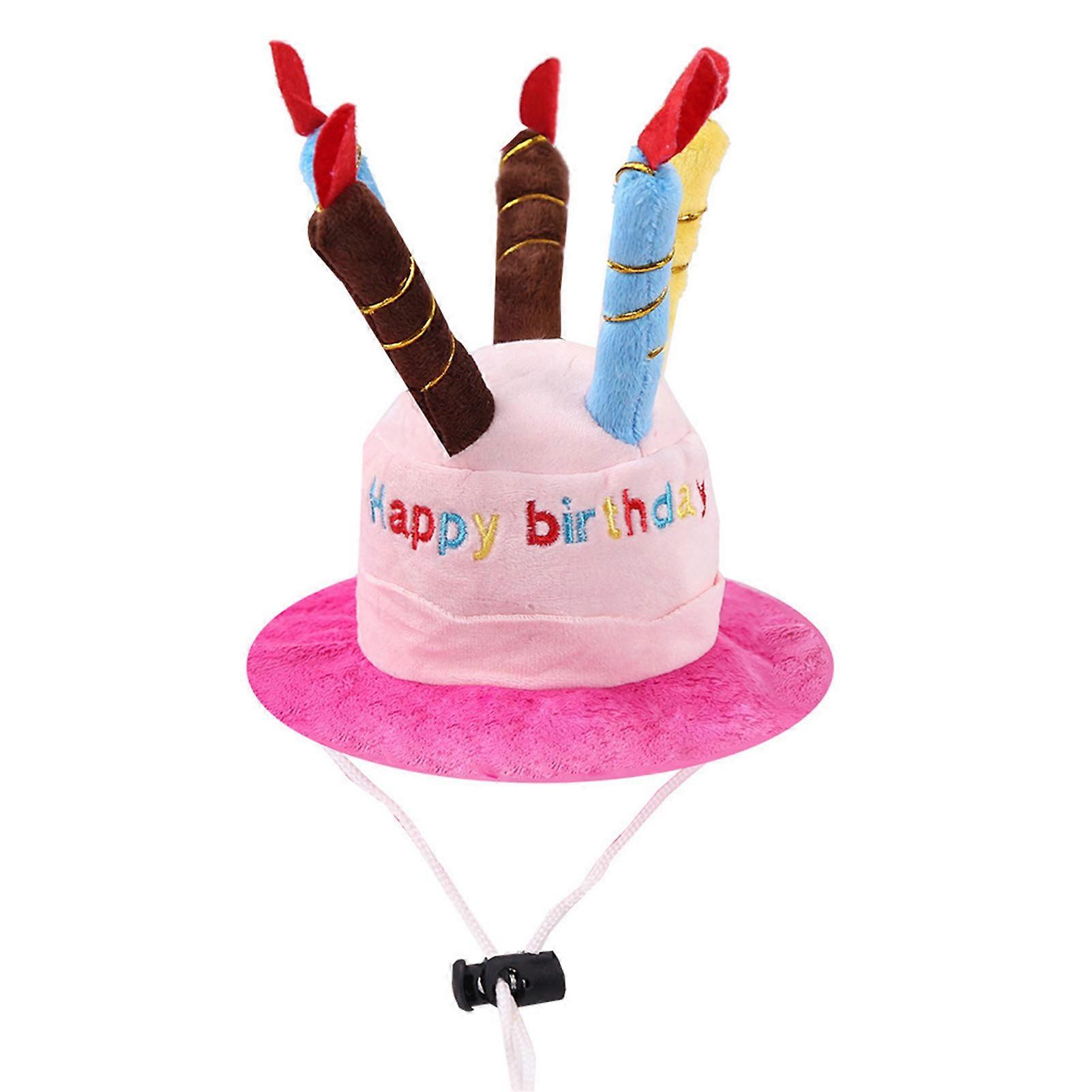 Dog Birthday Cake Hat Cute Fun Innovative Adjustable Cat Happy Birthday Hat for Birthday Party Holiday Photo Props Pink