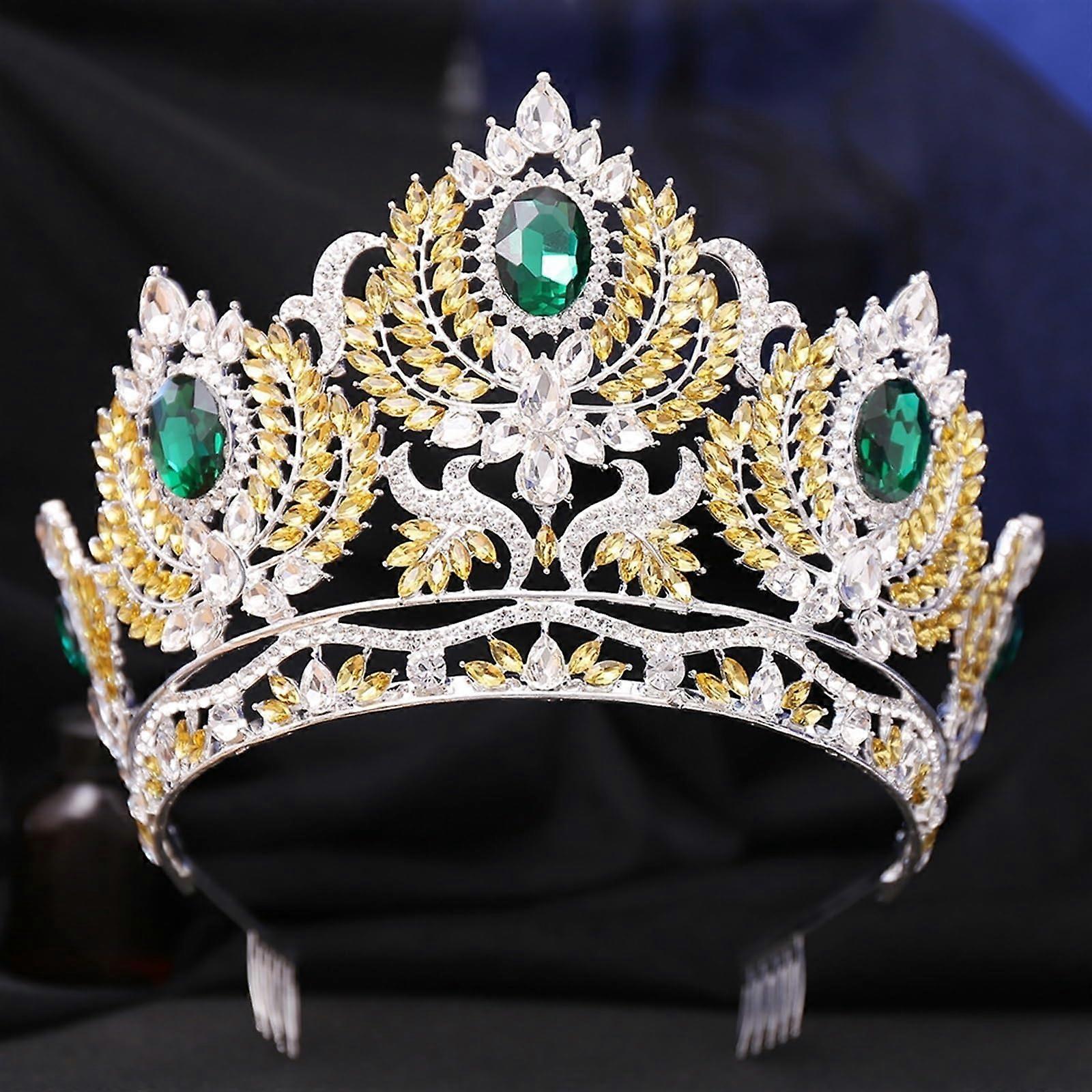 Queen Tiara Krone Zierliche Krone für Damen, Kristall Prinzessin Krone mit Kamm (Gelber Diamant)