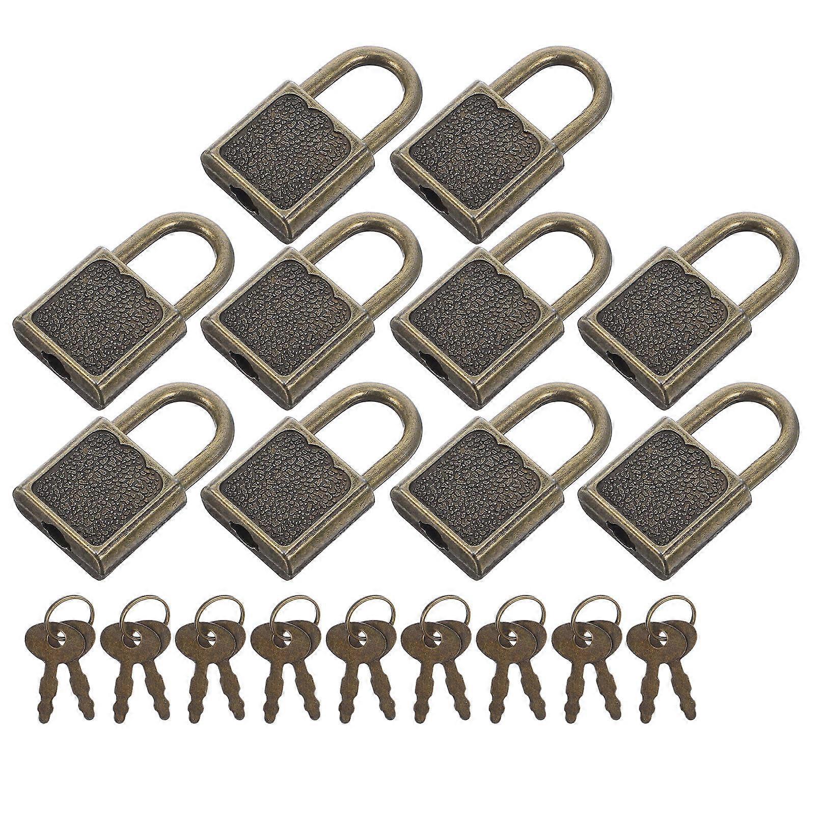 Mini Locks Small Padlock With Key Square Shape For Stationery Security Golden Color 10Pcs