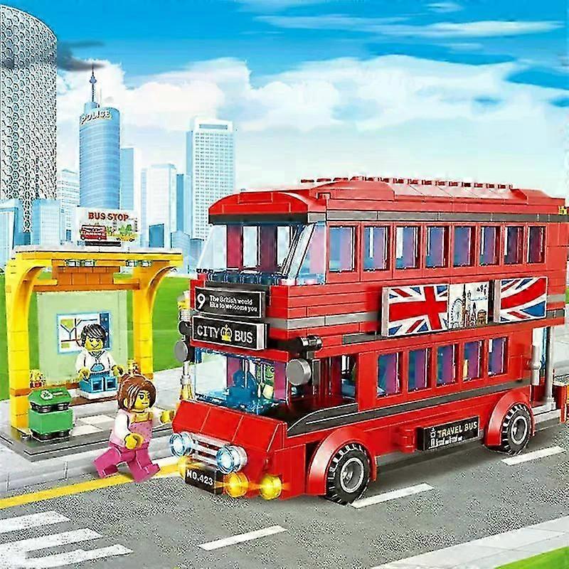 シティロンドンバスステーションビルディングブロックセットダブルデッカーロンドントラベルバスラーニングロールプレイステムレンガ男の子女の子用ギフト