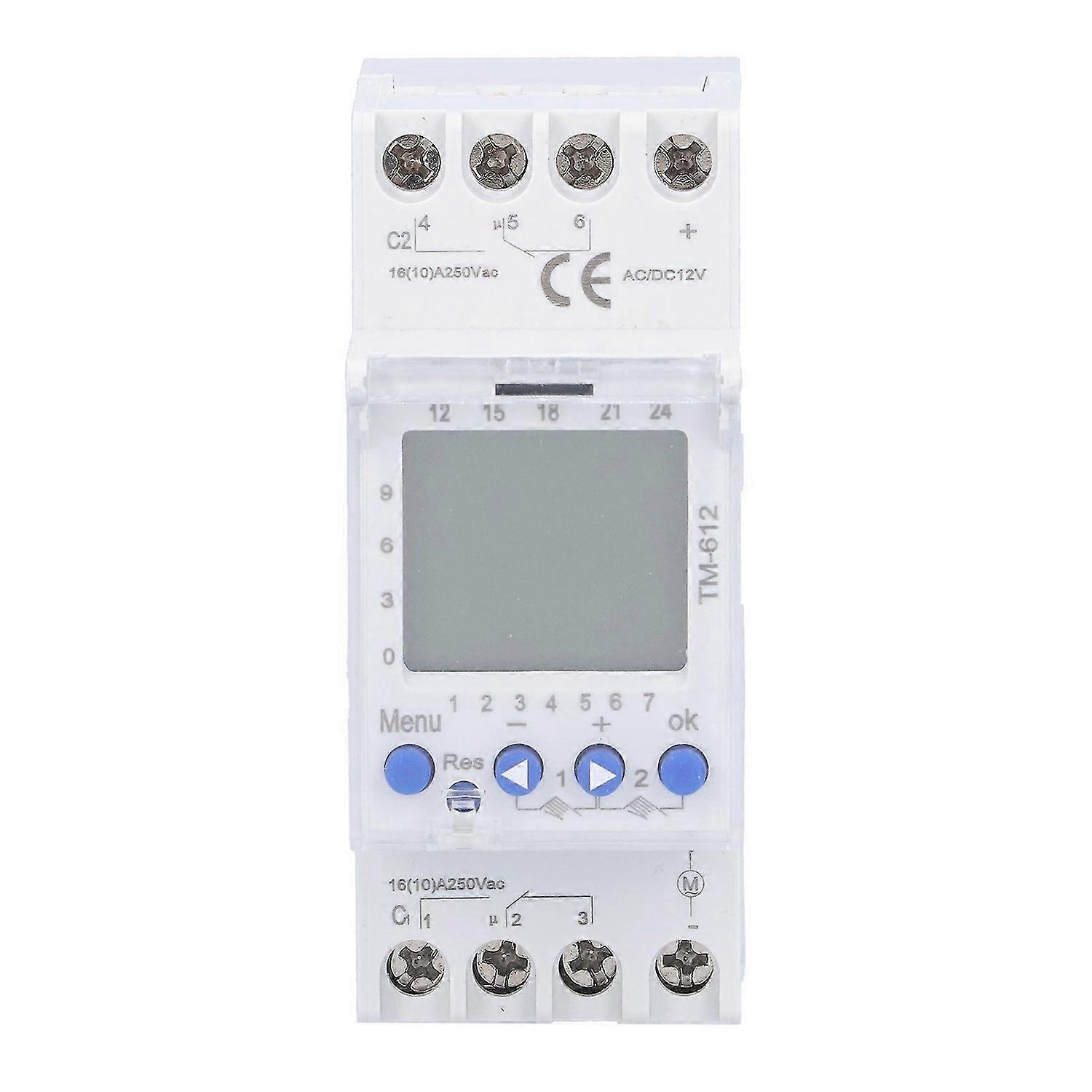 Time Control Switch Intelligent Power Supply Guide Rail Timer TM612 2Output DC12V