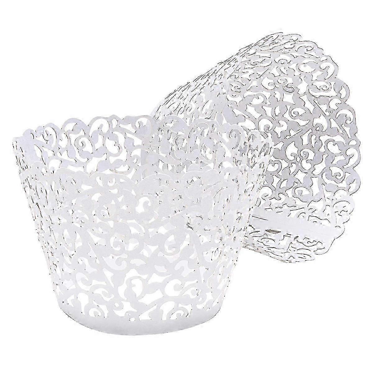 50Pcs Blanc Cupcake Wrappers Dentelle Cupcake Liners Cupcake Papers Cupcake Cups Cases pour Mariage Anniversaire Fête Décoration