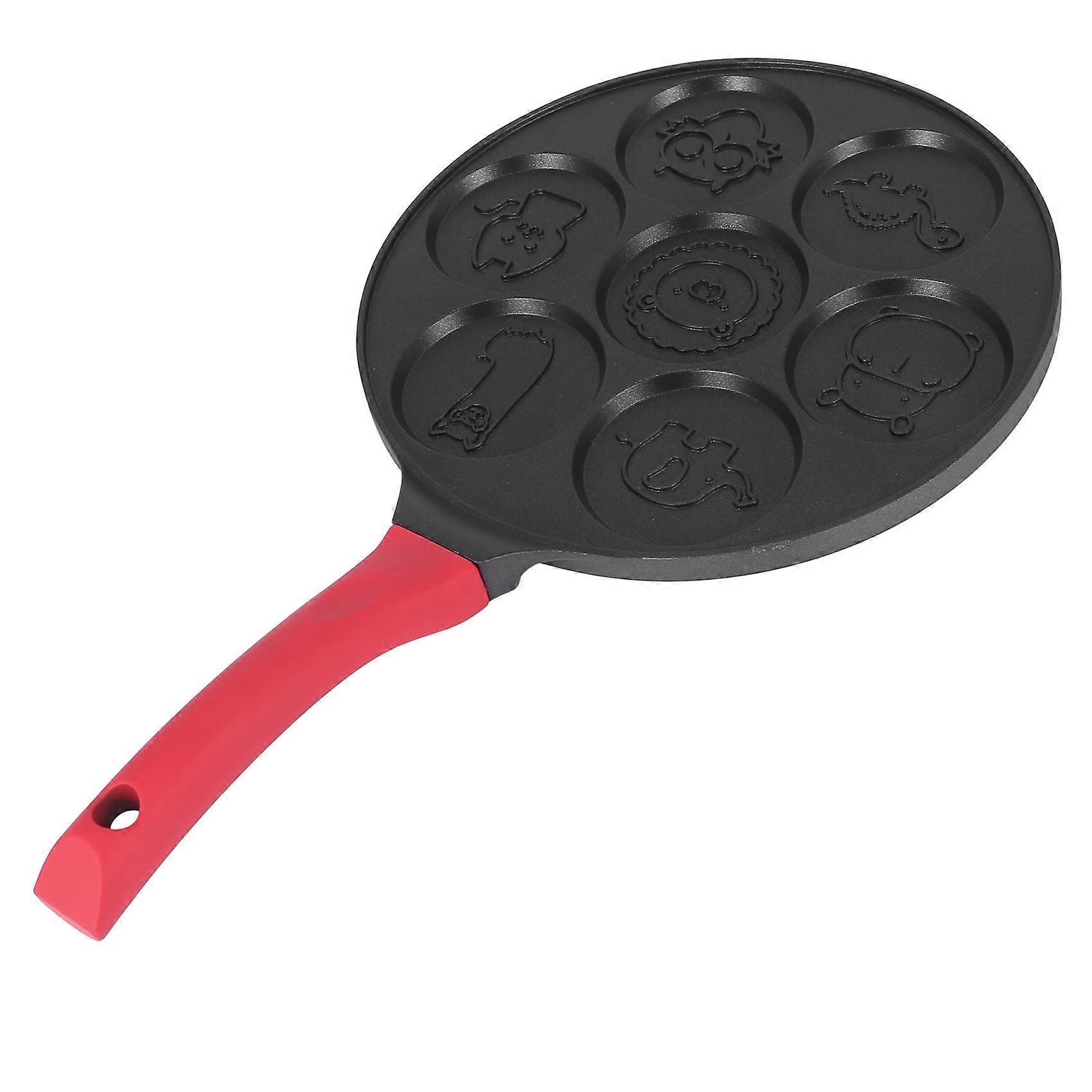 Pancake Maker - Non-Stick Pancake Pan Griddle Grill Pan Mini Crepe Maker 7-Mold Pancakes with Silicone Handle, Black Animal