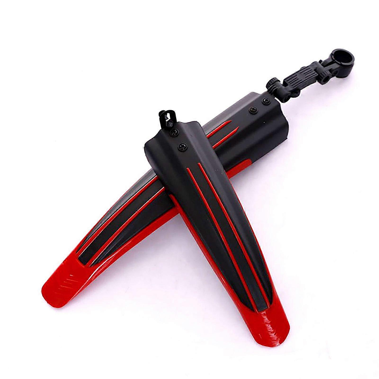 Bicycle Mudguard Set Splash Proof Cool Look Black and Red Front Rear Mudguard for Mountain BikeYMQX)