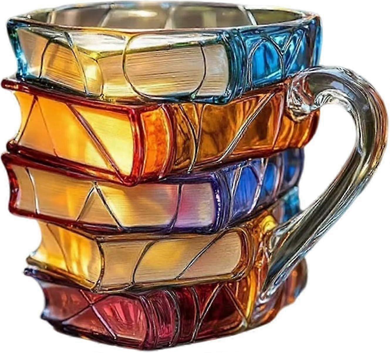 2025 New 3D Painted Book Mug - Stacked Novelty Glass Coffee Cup for Hot & Cold Drinks, Perfect Gift for Book Lovers & Readers