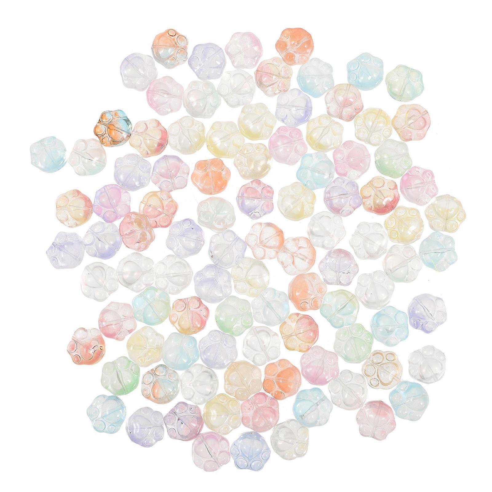 Tiny Beads Glass Beads Paw Pattern Bead Adorns Assorted Color 1.5x1.5cm DIY Necklace 100Pcs