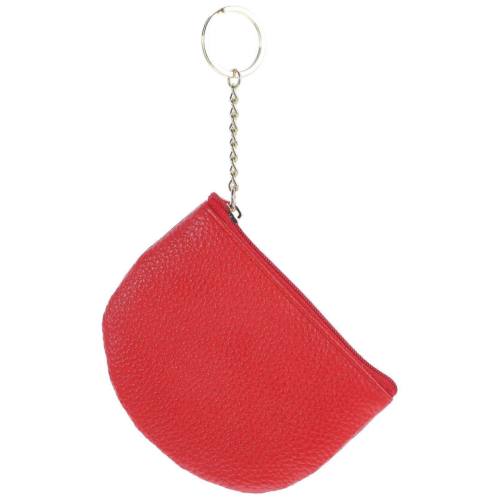 Mini Purses With Keychain Coin Purse Shell Wallet Everyday Use Red 12X9CM Zipper Closure 1Set
