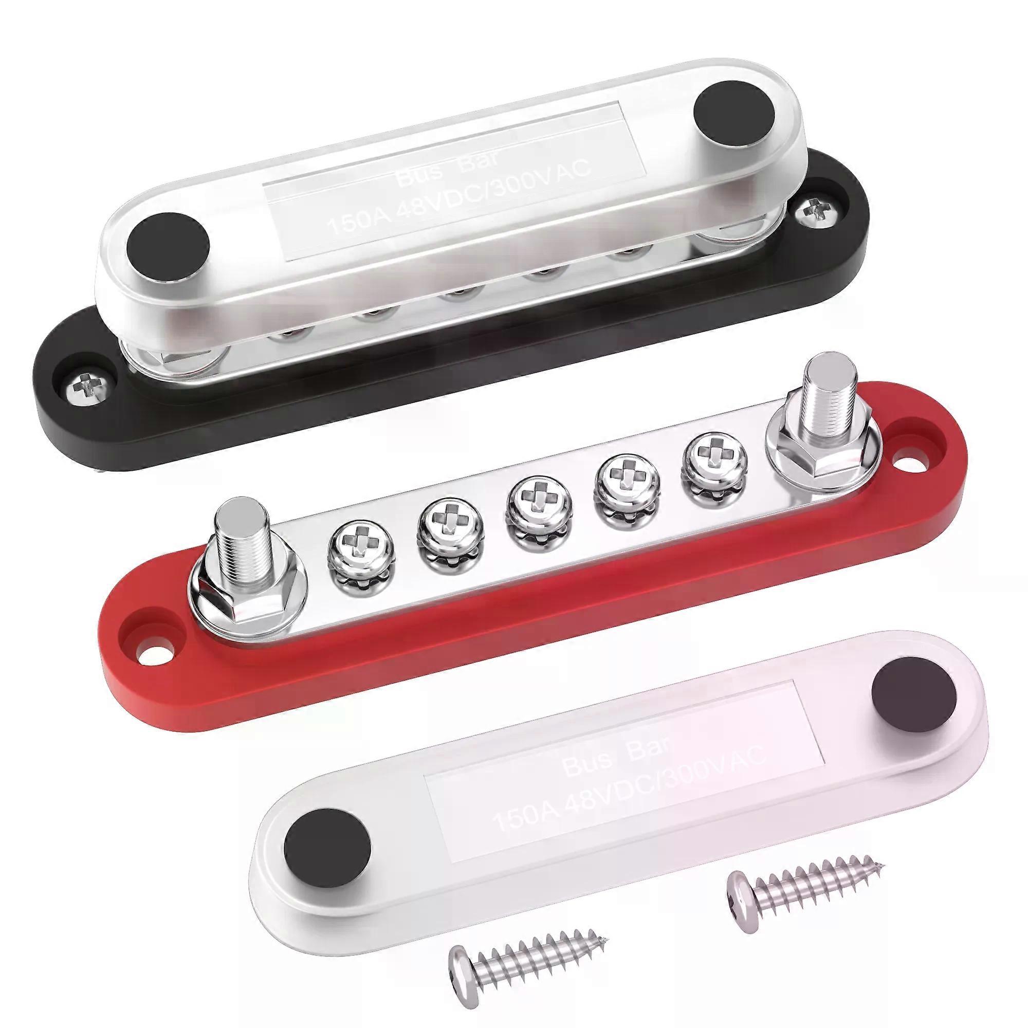 Bus Bar Small Battery Distribution Block 12V Positive Negative Terminal Block Busbar 2 x 1/4 Terminal Studs for Auto