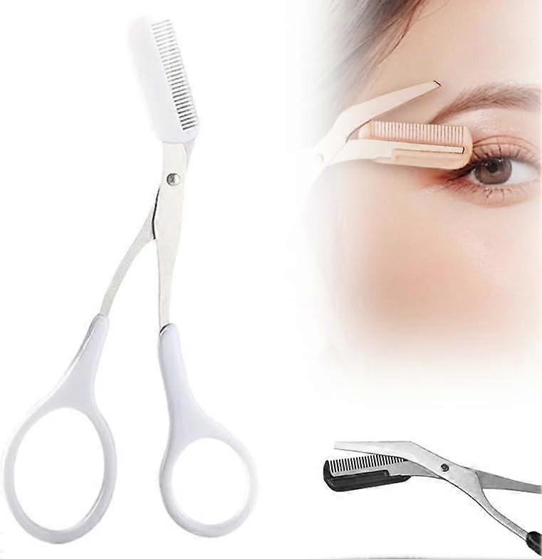 Eyebrow Scissors with Comb, 2 in 1 Eyebrow Trimmer Scissors with Comb, Eyebrow Trimmer Scissors, Eyebrow Scissors for Men and Women (White)
