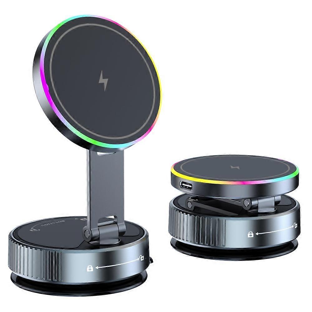 K3 Rotating Magnetic Car Phone Holder Wireless Charging Vacuum Sucker Desktop Stand with Colorful Light