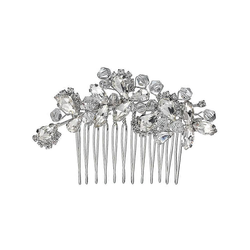 Bridal Hair Comb Flowers with Crystal Rhinestone Vintage Silver-Plated Hair Accessory for Weddings