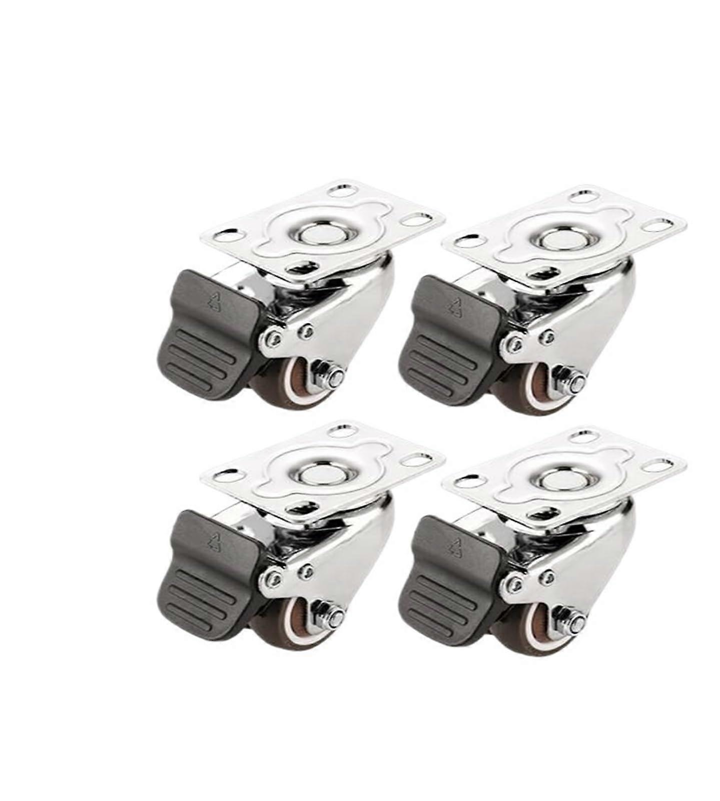 1.5 Inch Double Wheel Caster with Brake, 4-Hole Flat Design, Silent Rubber Caster for Small Tatami Drawer and Cabinet