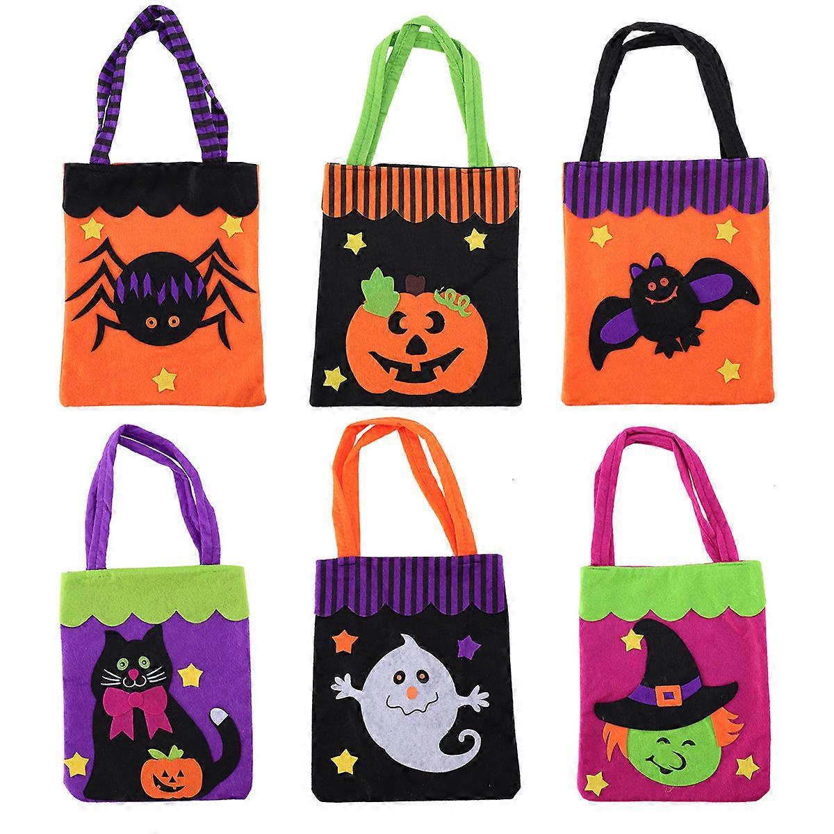 Halloween Goody Bag Velvet Texture Nougat Holding Assorted Color Halloween Themed Patterns For Boys 6Pcs