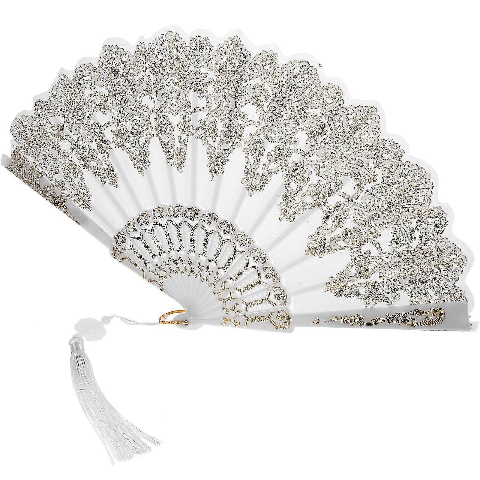 Éventail à main brodé, élégant et pliable, avec pompon