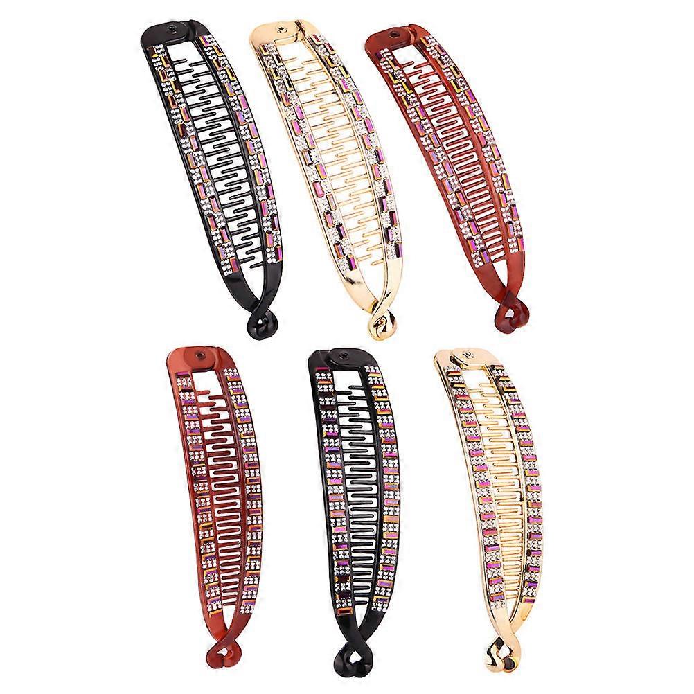 6pcs Assorted Color Rhinestone Inlaid Hair Clips for Ponytail Hairstyling Tool Material