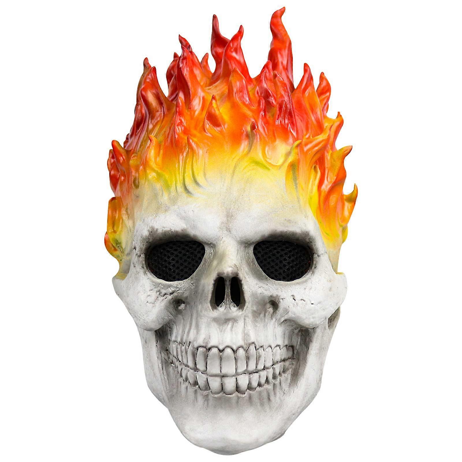 Skull Mask Ghost Rider Mask Full Head Helmet for Halloween Cosplay with Flame Skeleton Design and Scary Demon Knight Style