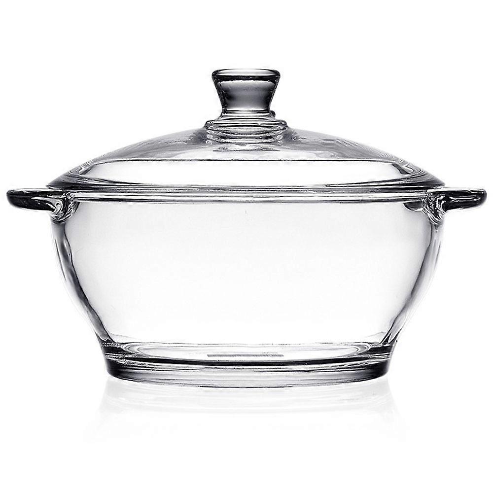 Pentola in vetro resistente all'usura con coperchio Ciotola per noodle a doppio orecchio Pentola per ramen 1,5 l