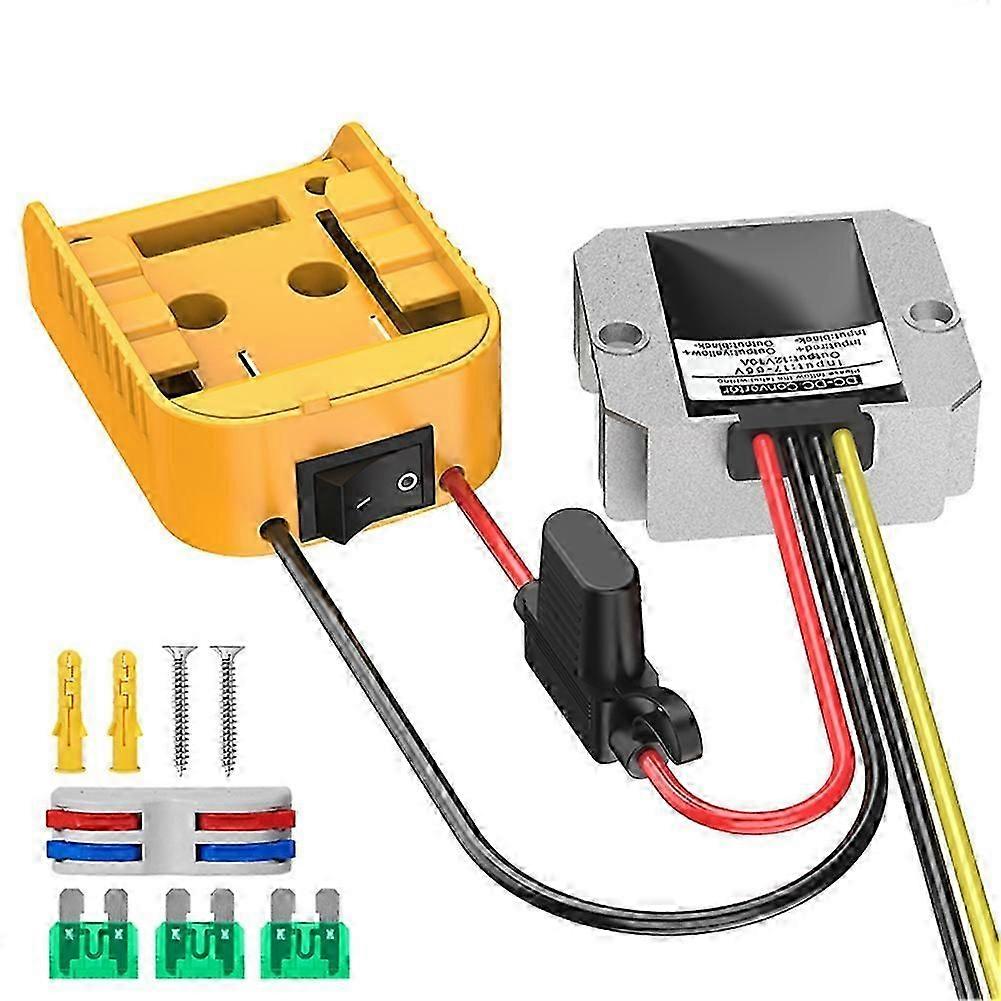 For DeWalt DCB Series 18V/20V Lithium Battery Adapter + DC-DC Step-Down Device(12v,10A,120W)with Fus