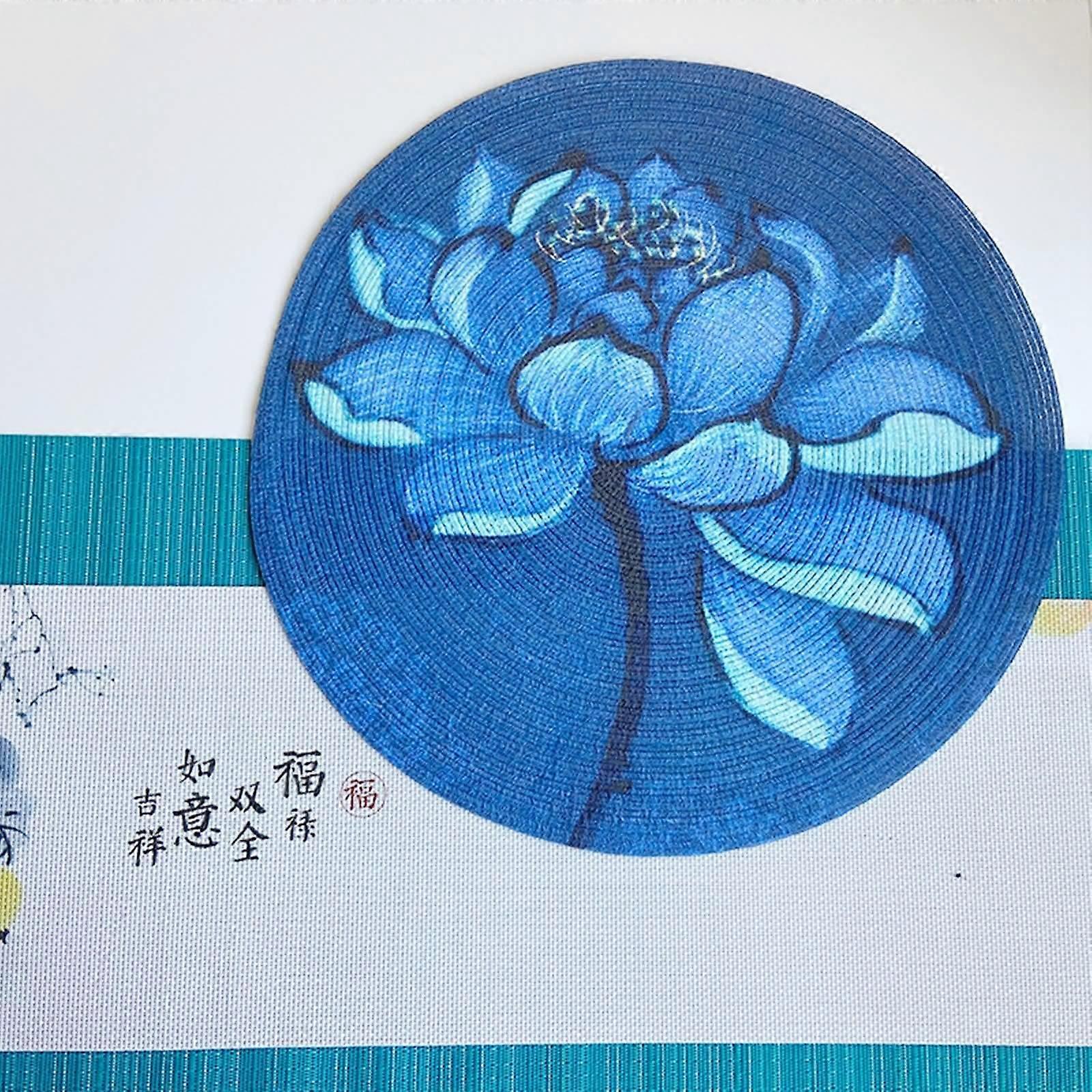 Round Table Mat 6Piece Set, Floral Pattern Placemats, 38x38cm (Dark Blue)